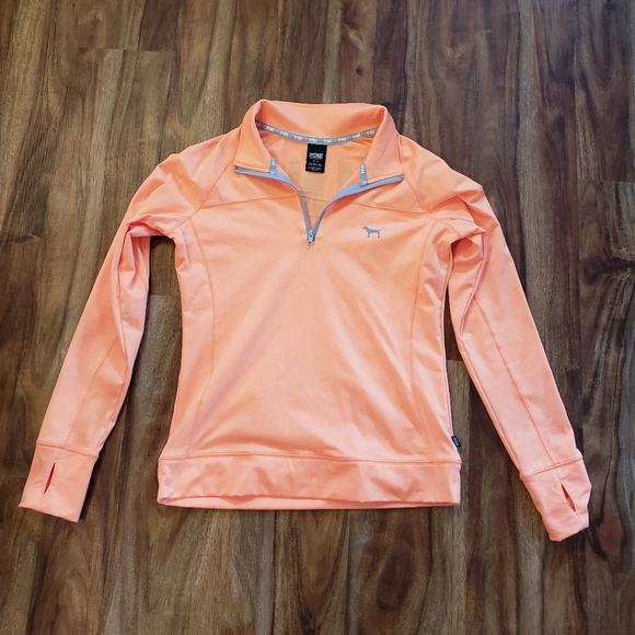 PINK Victoria's Secret Tops - Coral Victorias Secret Pink Quarter Zip Sweatshirt